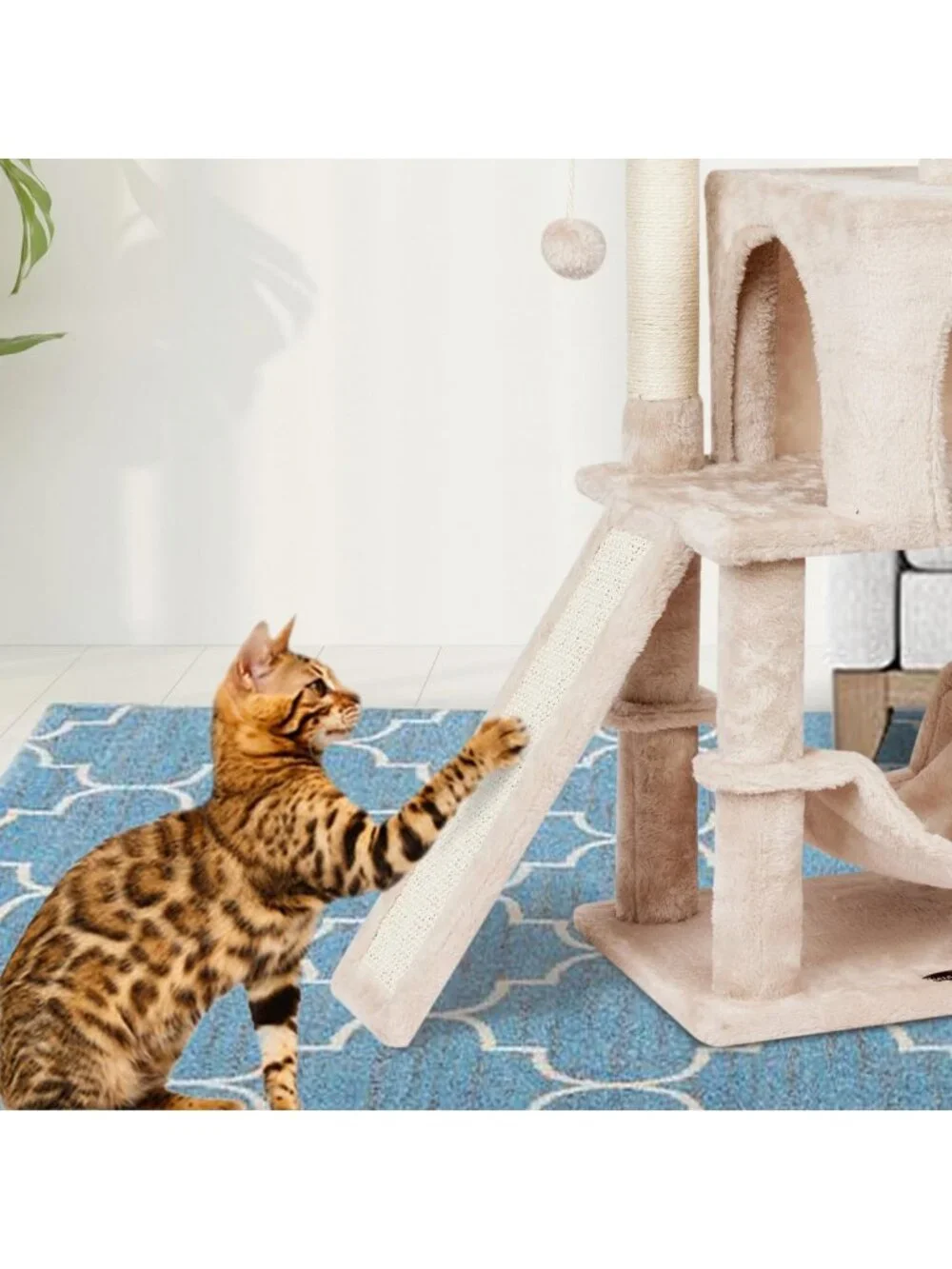 Cozy Cat Tree Tower with Hammock & Scratching Post for Kittens - Beige Condo